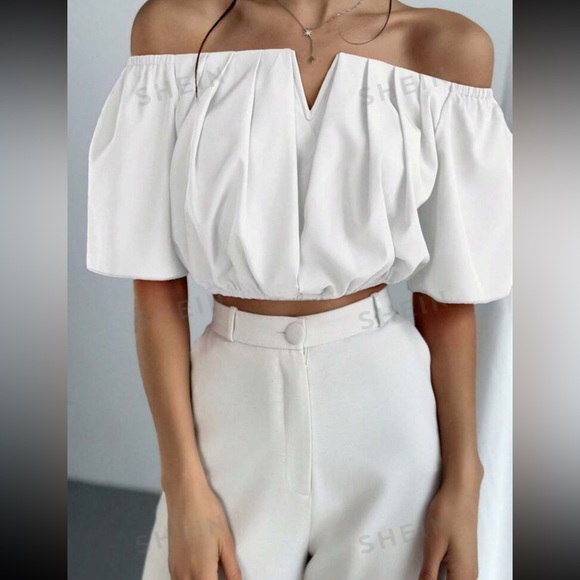 SHEIN Aloruh Off Shoulder V-Neck Waist-Cinching Blouse - Picture 3 of 5